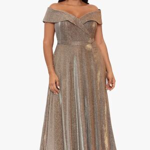 Xscape Off-Shoulder Glitter Gown